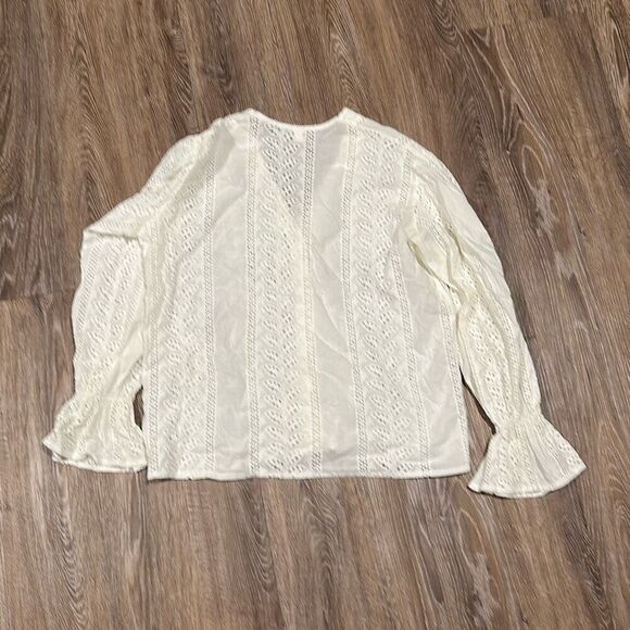 White eyelet Victorian romantic blouse M L - Picture 5 of 7